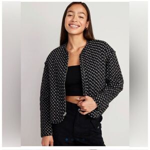 Old Navy Quilted Bomber Jacket Black Polka Dot Print Zip Up Size Medium